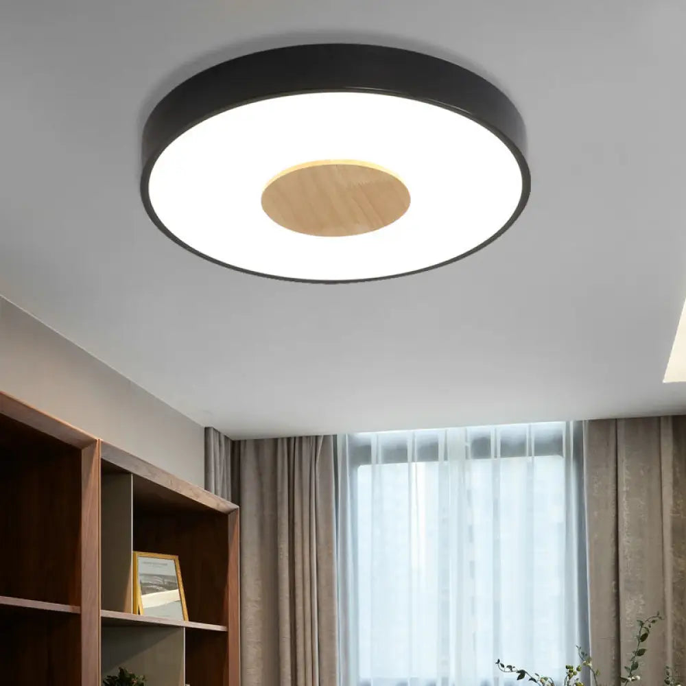 Nordic Iron Round Flush Mount Ceiling Light - 1 Head Pink/Blue/White Lighting Fixture For Bedroom
