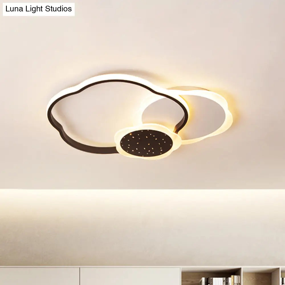 Nordic Led Acrylic Flush Mount Ceiling Lamp - Black/Pink Flower Design In Warm/White Light