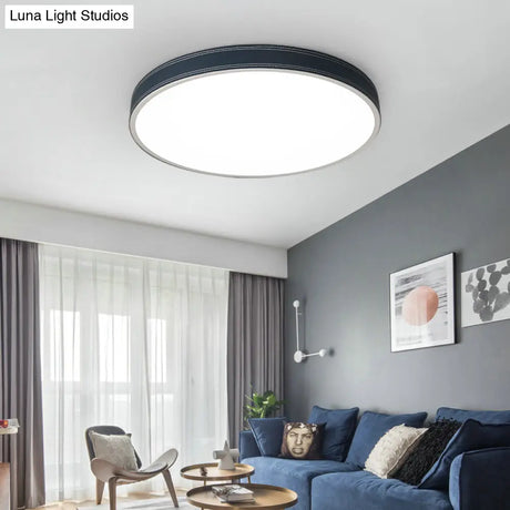 Nordic Led Disk Ceiling Light – Red/Blue/Green Leather Flush Mount For Bedroom Warm/White