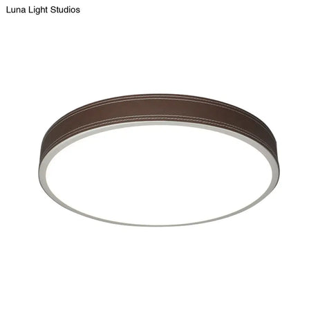 Nordic Led Disk Ceiling Light – Red/Blue/Green Leather Flush Mount For Bedroom Warm/White
