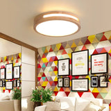 Nordic Led Flush Ceiling Light With Natural Wood Drum Design Warm/White Lighting