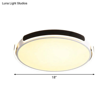 Nordic Led Flush Mount Round Ceiling Light - Black/White With Riveted Straps 14/18/21.5’ Warm/White