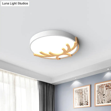 Nordic Led Flushmount Acrylic Ceiling Fixture With Wood Antler - White/Green/Gray