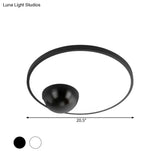 Nordic Led Iron Flush Mount Ceiling Light - Black/White Circular Design 17’/20.5’ Width
