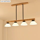 Nordic Linear Wood Hanging Light With 4 Heads And Opal Glass Shade In Gold/Black Finish