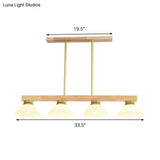 Nordic Linear Wood Hanging Light With 4 Heads And Opal Glass Shade In Gold/Black Finish