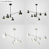 Nordic Long Arm Chandelier With Black/White Drum Shade - Stylish Metal Hanging Lighting For Living