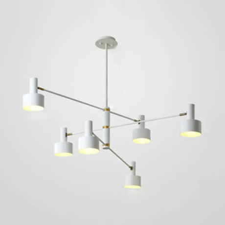 Nordic Long Arm Chandelier With Black/White Drum Shade - Stylish Metal Hanging Lighting For Living
