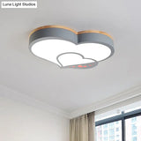 Nordic Love Shaped Led Flush Mount Ceiling Light For Kids Bedroom - Acrylic White/Grey/Green-Wood
