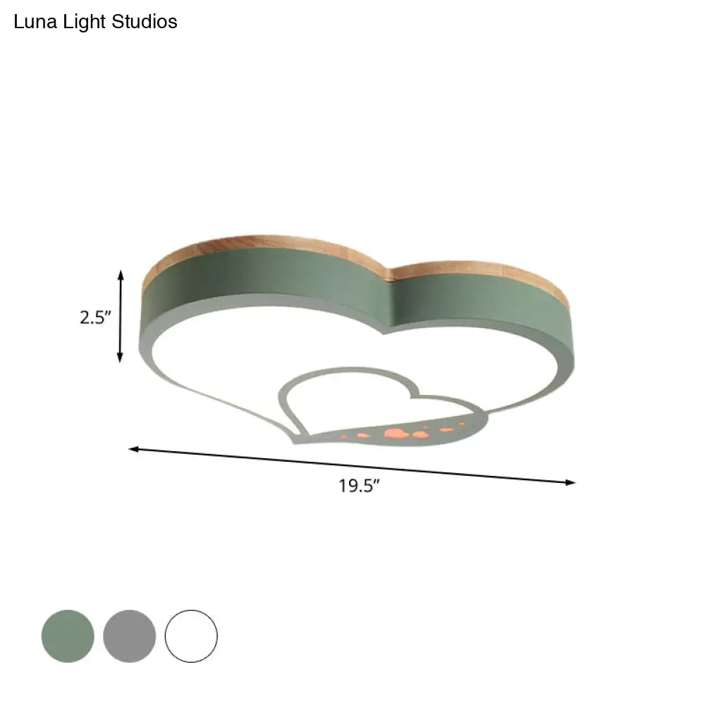 Nordic Love Shaped Led Flush Mount Ceiling Light For Kids Bedroom - Acrylic White/Grey/Green-Wood