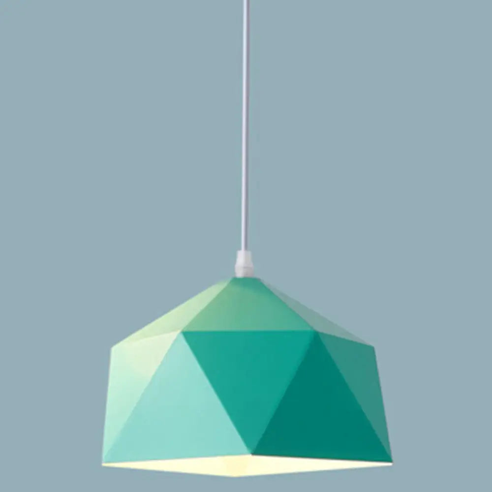 Nordic Macarons Style 1-Light Diamond Pendant Lamp - Modern Metal Dining Room Hanging Lighting
