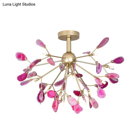 Nordic Metal And Agate Gold Starburst Ceiling Fixture - Semi Flush Mount For Bedroom