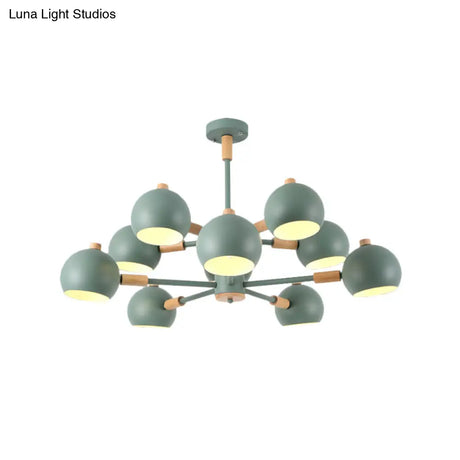 Nordic Metal Chandelier - Multi-Head Pendant Lighting In Green Grey And White
