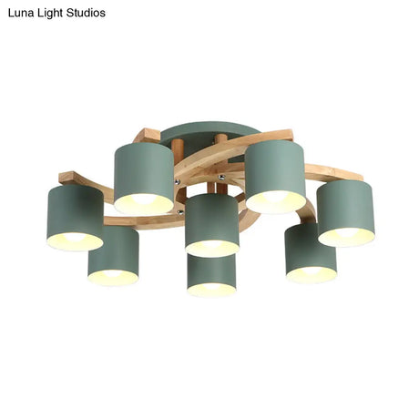 Nordic Metal Flush Mount Light For Living Room Villa - Cylinder Shade Semi Ceiling Lamp