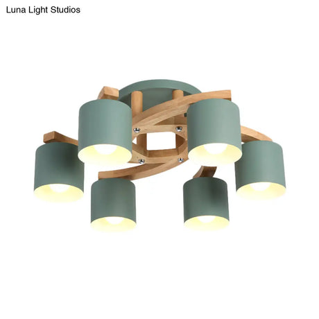 Nordic Metal Flush Mount Light For Living Room Villa - Cylinder Shade Semi Ceiling Lamp