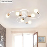 Nordic Metal Gold/Black Swirl Semi Flush Mount Ceiling Light - 6 Lights For Living Room