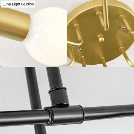 Nordic Metal Gold/Black Swirl Semi Flush Mount Ceiling Light - 6 Lights For Living Room