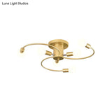 Nordic Metal Gold/Black Swirl Semi Flush Mount Ceiling Light - 6 Lights For Living Room