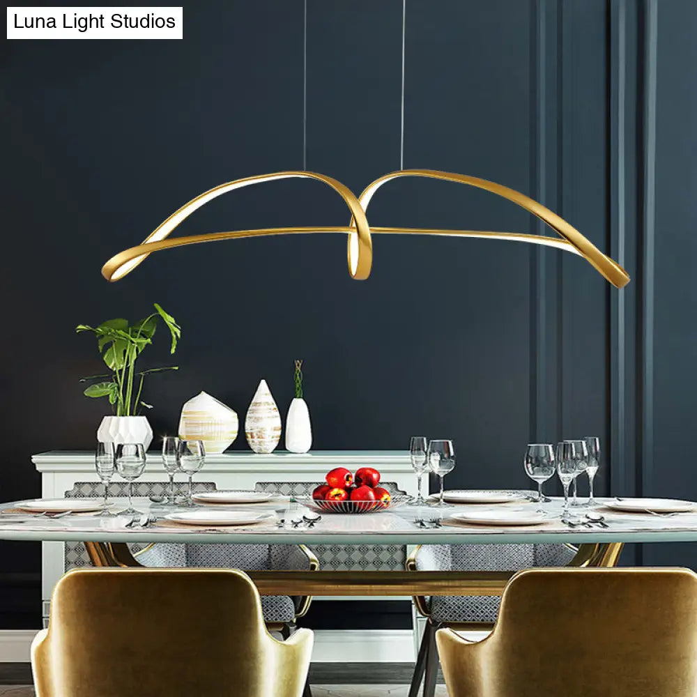 Nordic Metal Led Suspension Lamp: Gold Plated Twist Design For Restaurant Island Lighting