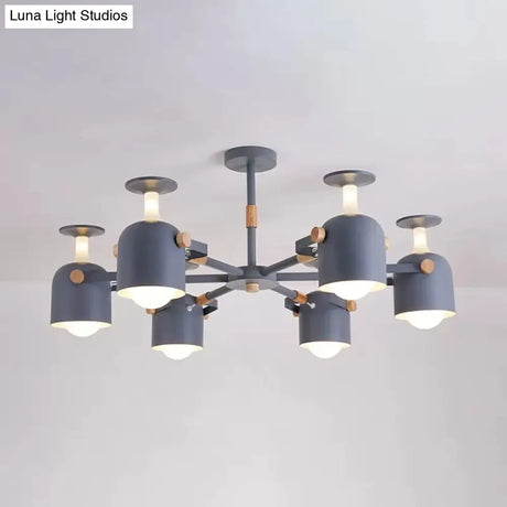 Nordic Metal Macaron Goblet Chandelier - 6 Heads Hanging Light For Study Room