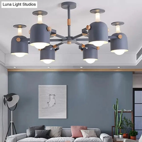 Nordic Metal Macaron Goblet Chandelier - 6 Heads Hanging Light For Study Room