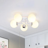 Nordic Metal Semi Flush Mount Light With Globe Glass Shade - 3/5/9 Lights For Living Room 5 / White