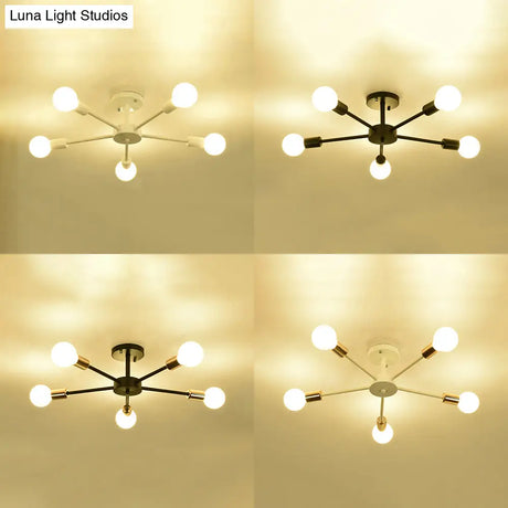 Nordic Metal Sputnik Flush Mount Ceiling Light - 5/10 Lights White/Black Bedroom Semi