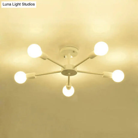 Nordic Metal Sputnik Flush Mount Ceiling Light - 5/10 Lights White/Black Bedroom Semi