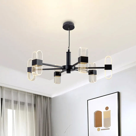 Nordic Metallic Hanging Lamp Kit - Oblong 6/8 Head Black Chandelier For Living Room Lighting 6 /