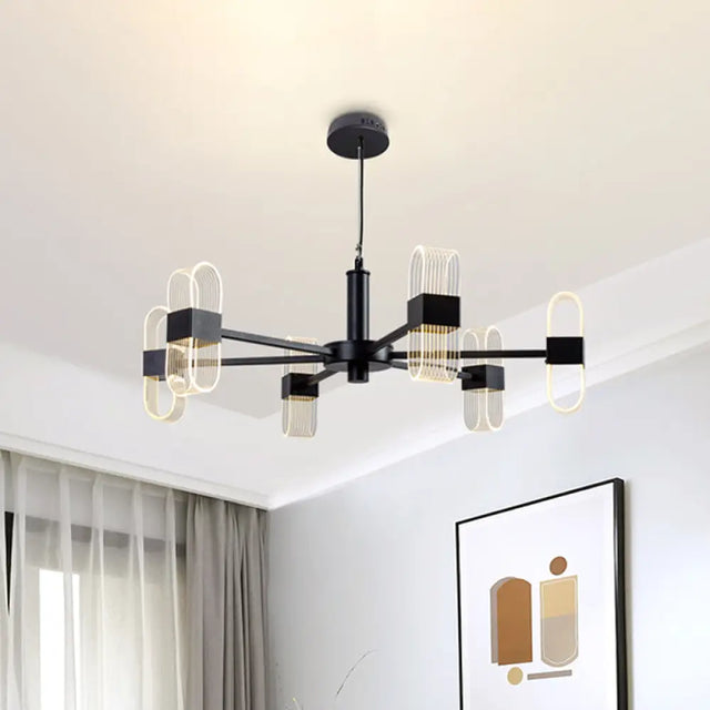Nordic Metallic Hanging Lamp Kit - Oblong 6/8 Head Black Chandelier For Living Room Lighting 6 /
