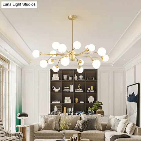 Nordic Milky Glass Chandelier Gold Suspension Light For Living Room