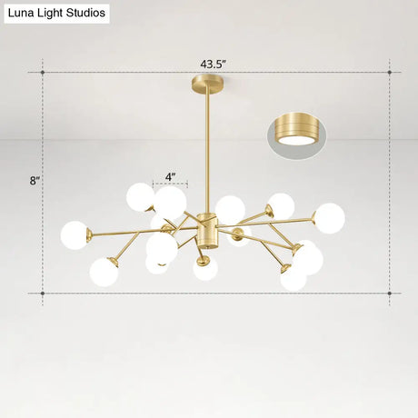 Nordic Milky Glass Chandelier Gold Suspension Light For Living Room