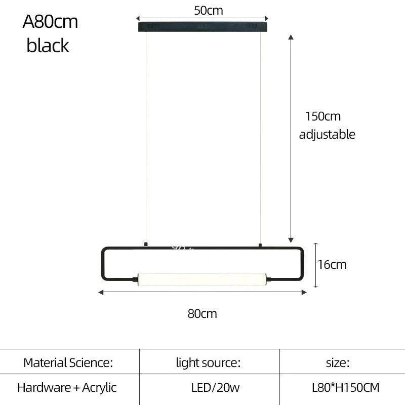 Nordic Minimalist Bar Hanging Rectangular Frame Pendant Light A80Cm Black / Warm Light Pendant
