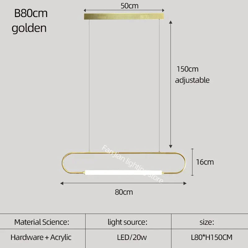 Nordic Minimalist Bar Hanging Rectangular Frame Pendant Light B80Cm Golden / Warm Light Pendant