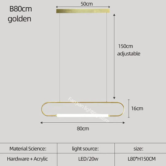Nordic Minimalist Bar Hanging Rectangular Frame Pendant Light B80Cm Golden / Warm Light Pendant