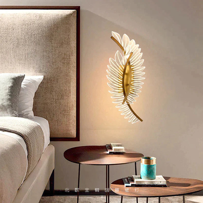 Nordic modern art bedside feather LED Wall Lamp Wall Light