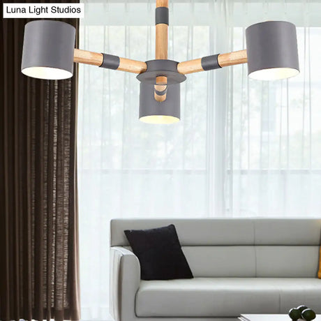 Nordic Modern Hanging Light - Cylinder Shade For Boys Bedroom Chandelier Metal & Wood Design