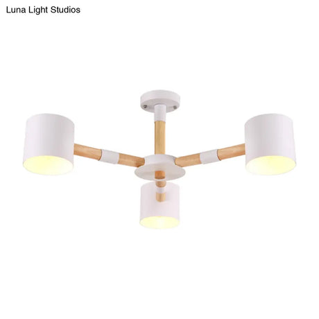 Nordic Modern Hanging Light - Cylinder Shade For Boys Bedroom Chandelier Metal & Wood Design