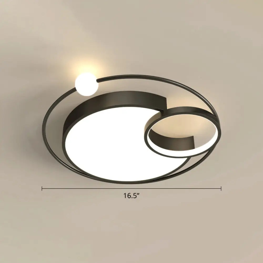 Nordic Moon Led Metal Ceiling Light For Bedroom Black / 16.5’ White