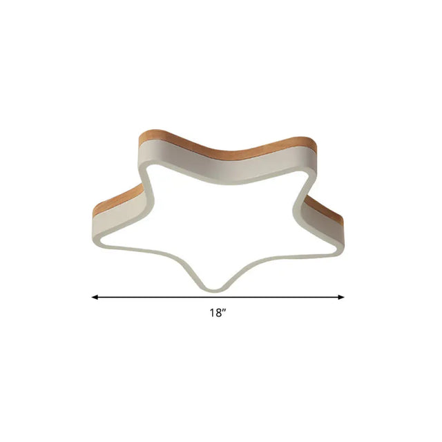 Nordic Nursing Room Star Flush Ceiling Lamp With Acrylic & Wood Panels: Slim Stylish Fixture