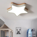 Nordic Nursing Room Star Flush Ceiling Lamp With Acrylic & Wood Panels: Slim Stylish Fixture White