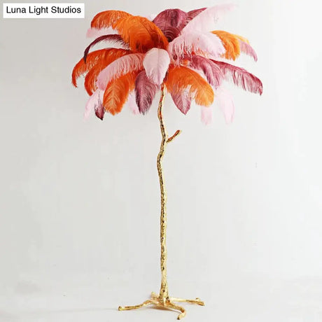 Nordic Ostrich Feather Floor Lamp Stand Light Copper Modern Interior Lighting Decor Home Lights