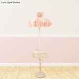 Nordic Pink Lace-Trimmed Stand Up Lamp With White Wood Table - Floor Light 1 Bulb