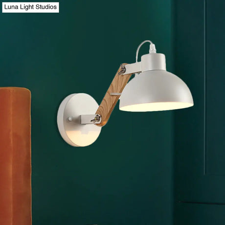 Nordic Rotatable Wall Light With Bowl Shade - 1-Light Metal Sconce In Black/White-Wood