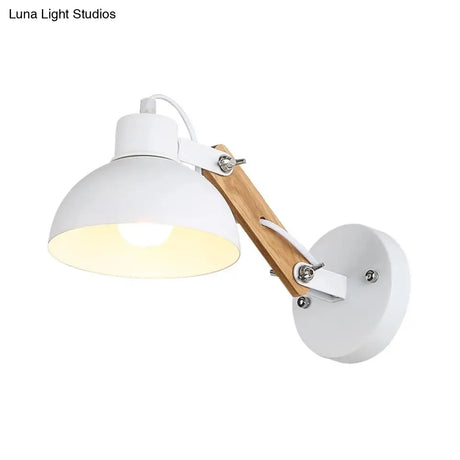 Nordic Rotatable Wall Light With Bowl Shade - 1-Light Metal Sconce In Black/White-Wood