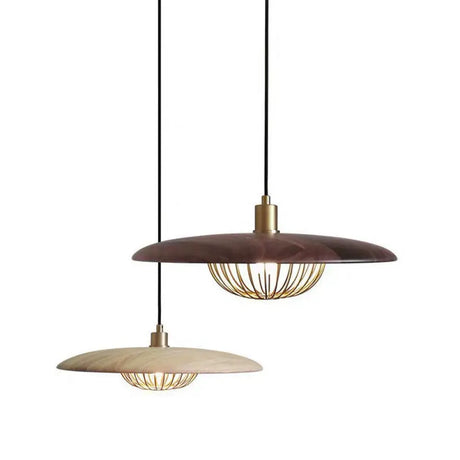 Nordic Saucer Metal Pendant Light With Cage - 1 Head Ceiling Lamp For Dining Room Wood / 14’