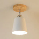 Nordic Semi-Flush Mount Ceiling Light With Tapered Shade In Black/White – 1 Bulb Wooden Canopy White