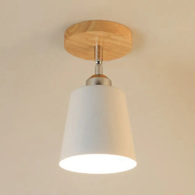 Nordic Semi-Flush Mount Ceiling Light With Tapered Shade In Black/White – 1 Bulb Wooden Canopy White