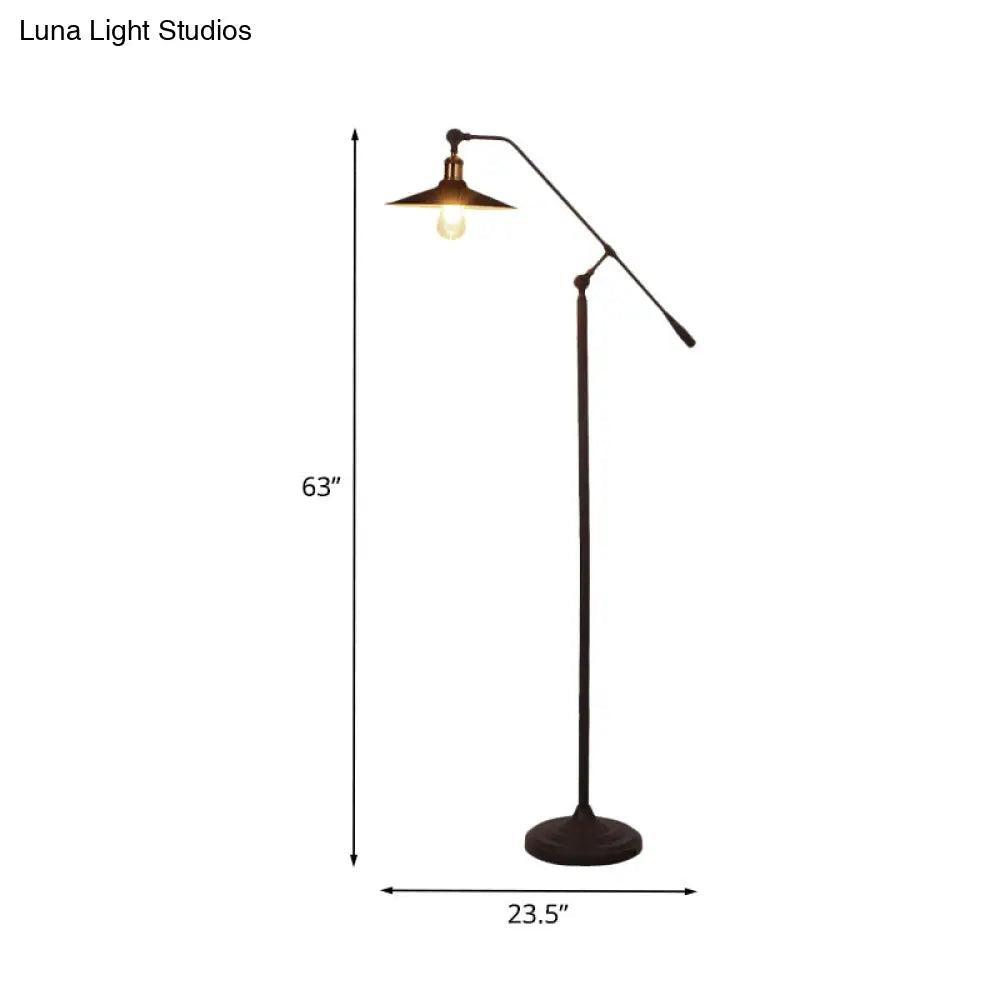 Nordic Single Bulb Metallic Cone Floor Lamp With Swing Arm And Black Finish Stand

Or

Swing
