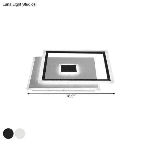 Nordic Square Ceiling Lamp In Black/White Clear Glass Led Bedroom Light Fixture 16.5’/20.5’